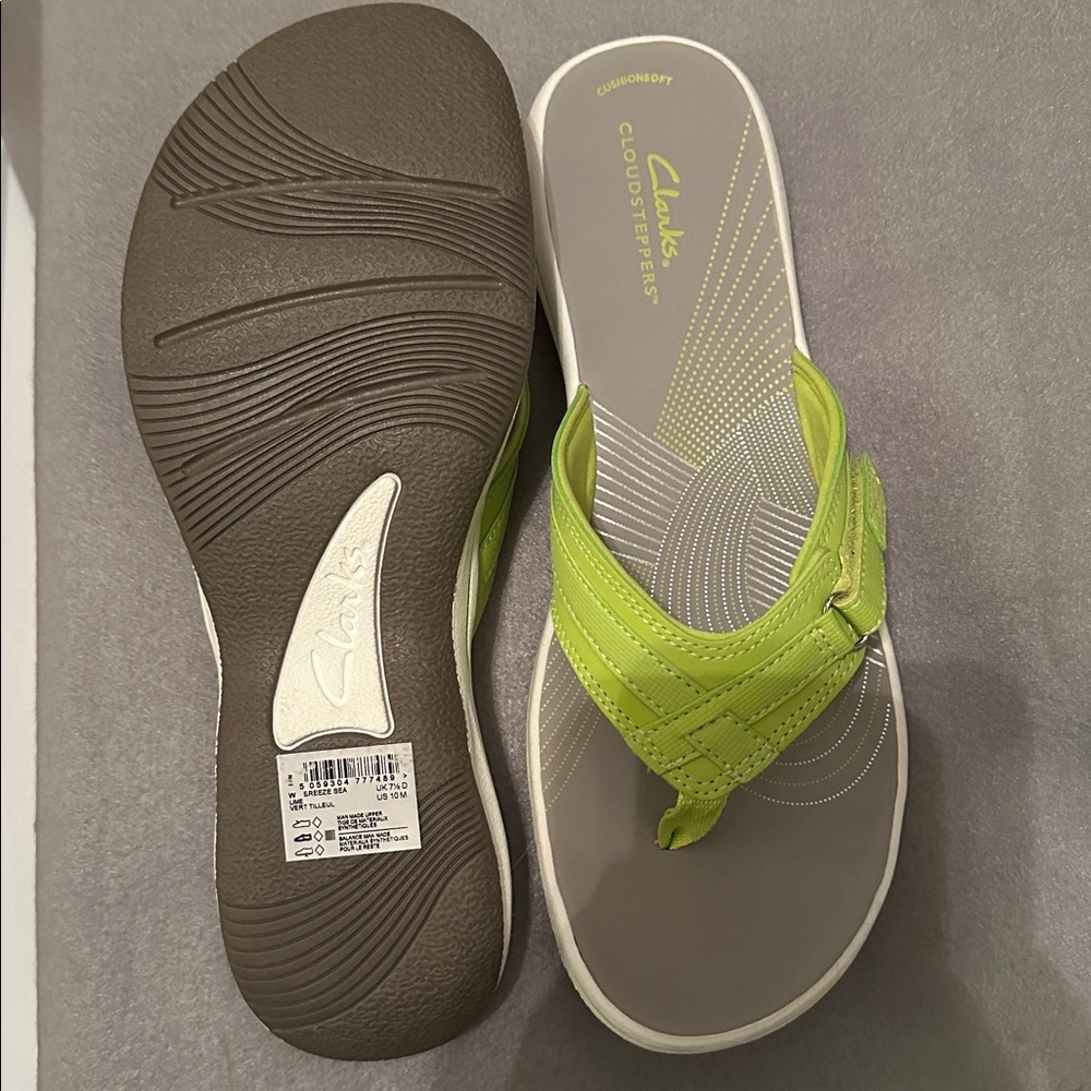 Clark’s Cloudsteppers lime and grey flip flops - Picture 3 of 5